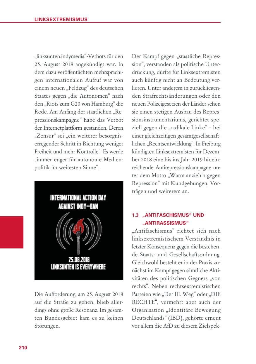 Seite 210 des Verfassungsschutzbericht 2018 Baden-Württemberg