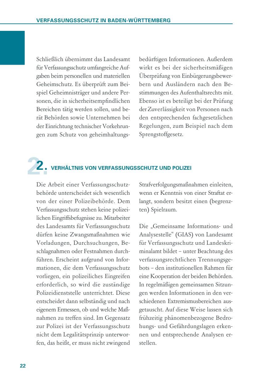 Seite 22 des Verfassungsschutzbericht 2018 Baden-Württemberg