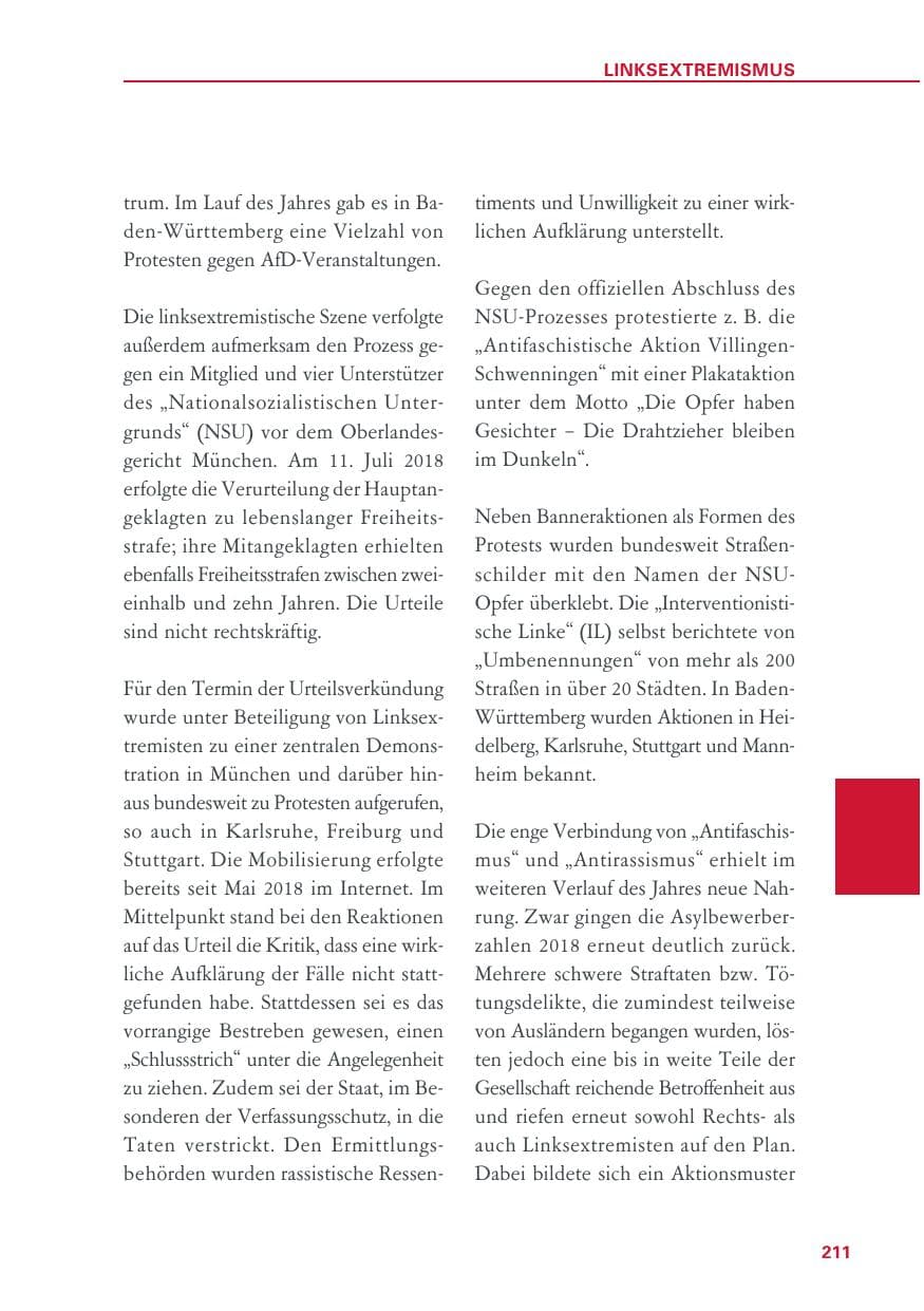 Seite 211 des Verfassungsschutzbericht 2018 Baden-Württemberg