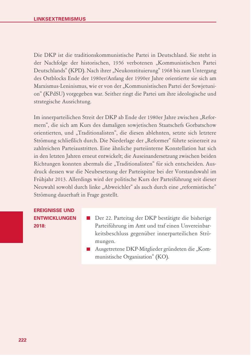 Seite 222 des Verfassungsschutzbericht 2018 Baden-Württemberg