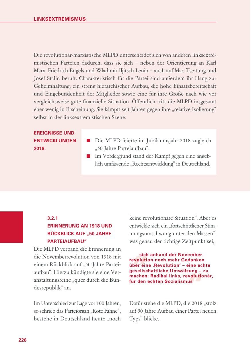 Seite 226 des Verfassungsschutzbericht 2018 Baden-Württemberg