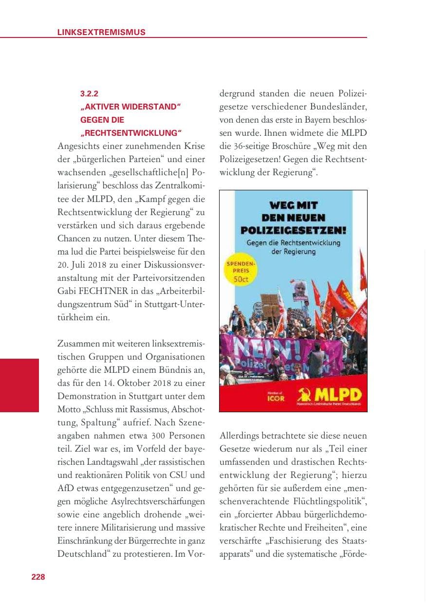 Seite 228 des Verfassungsschutzbericht 2018 Baden-Württemberg