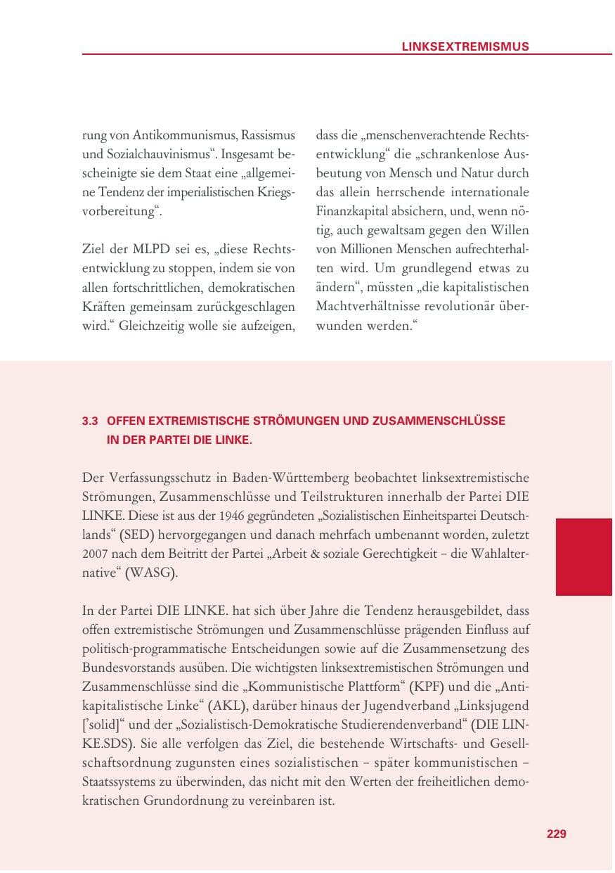 Seite 229 des Verfassungsschutzbericht 2018 Baden-Württemberg