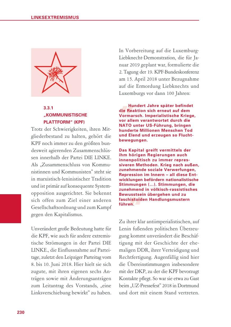 Seite 230 des Verfassungsschutzbericht 2018 Baden-Württemberg