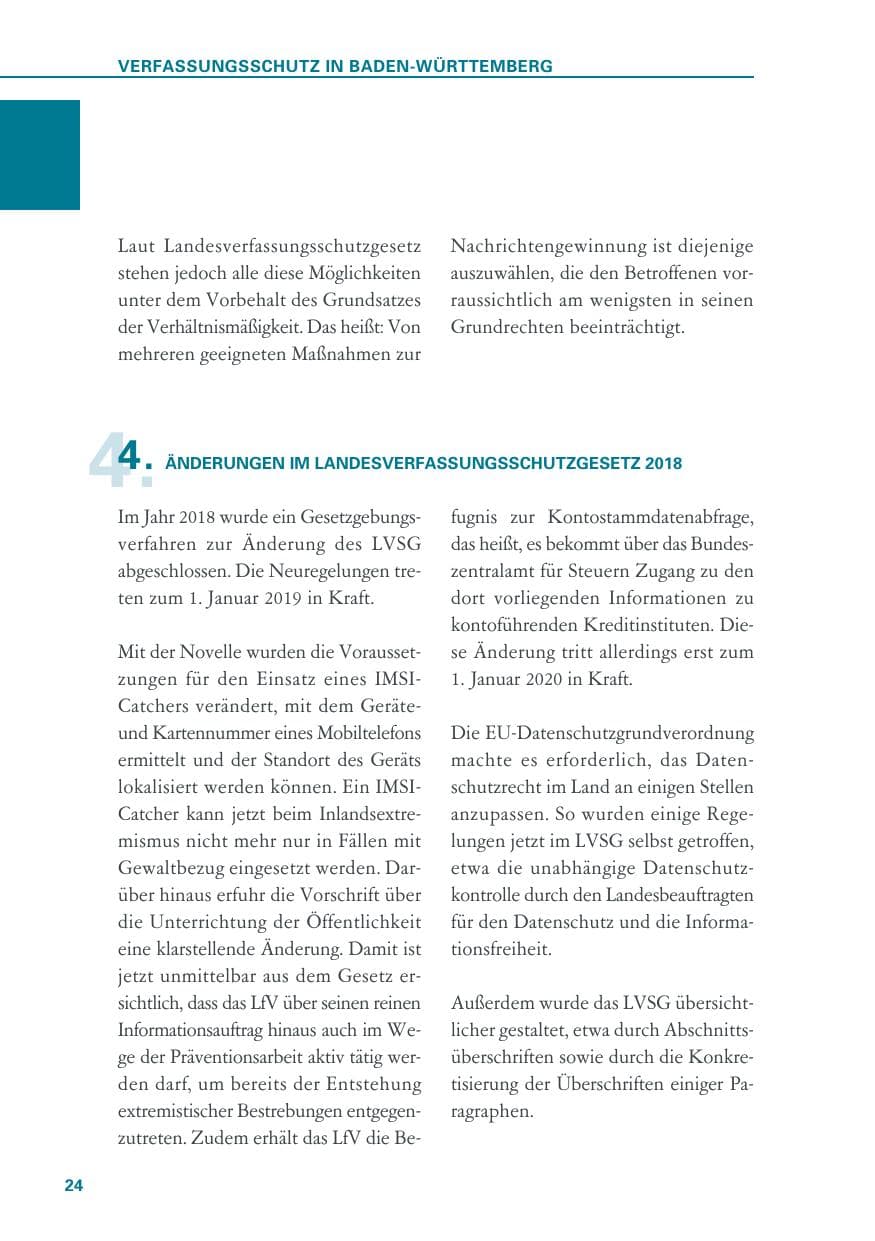 Seite 24 des Verfassungsschutzbericht 2018 Baden-Württemberg