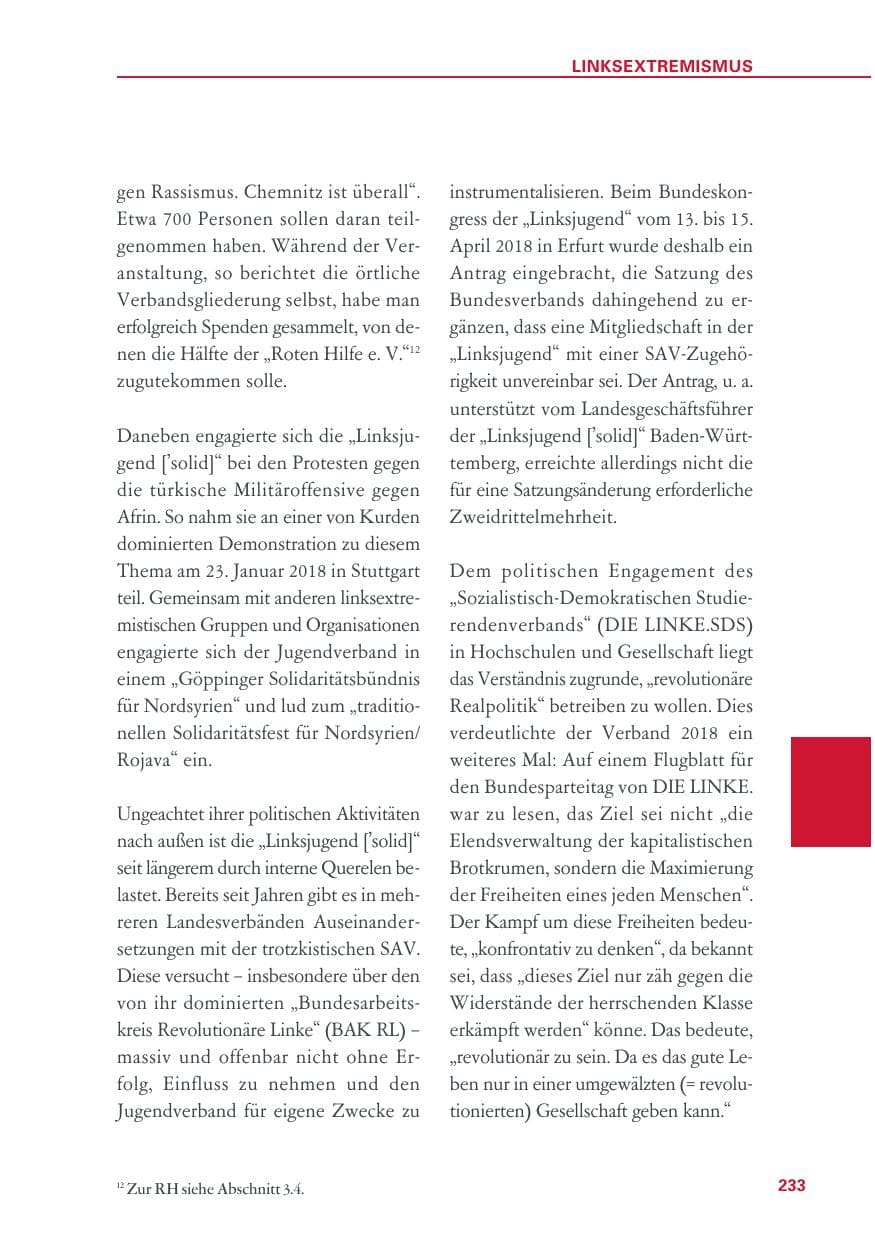 Seite 233 des Verfassungsschutzbericht 2018 Baden-Württemberg