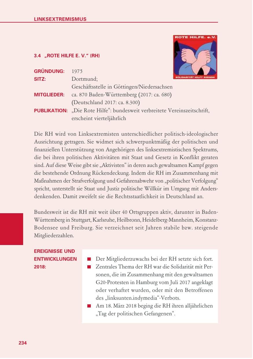 Seite 234 des Verfassungsschutzbericht 2018 Baden-Württemberg