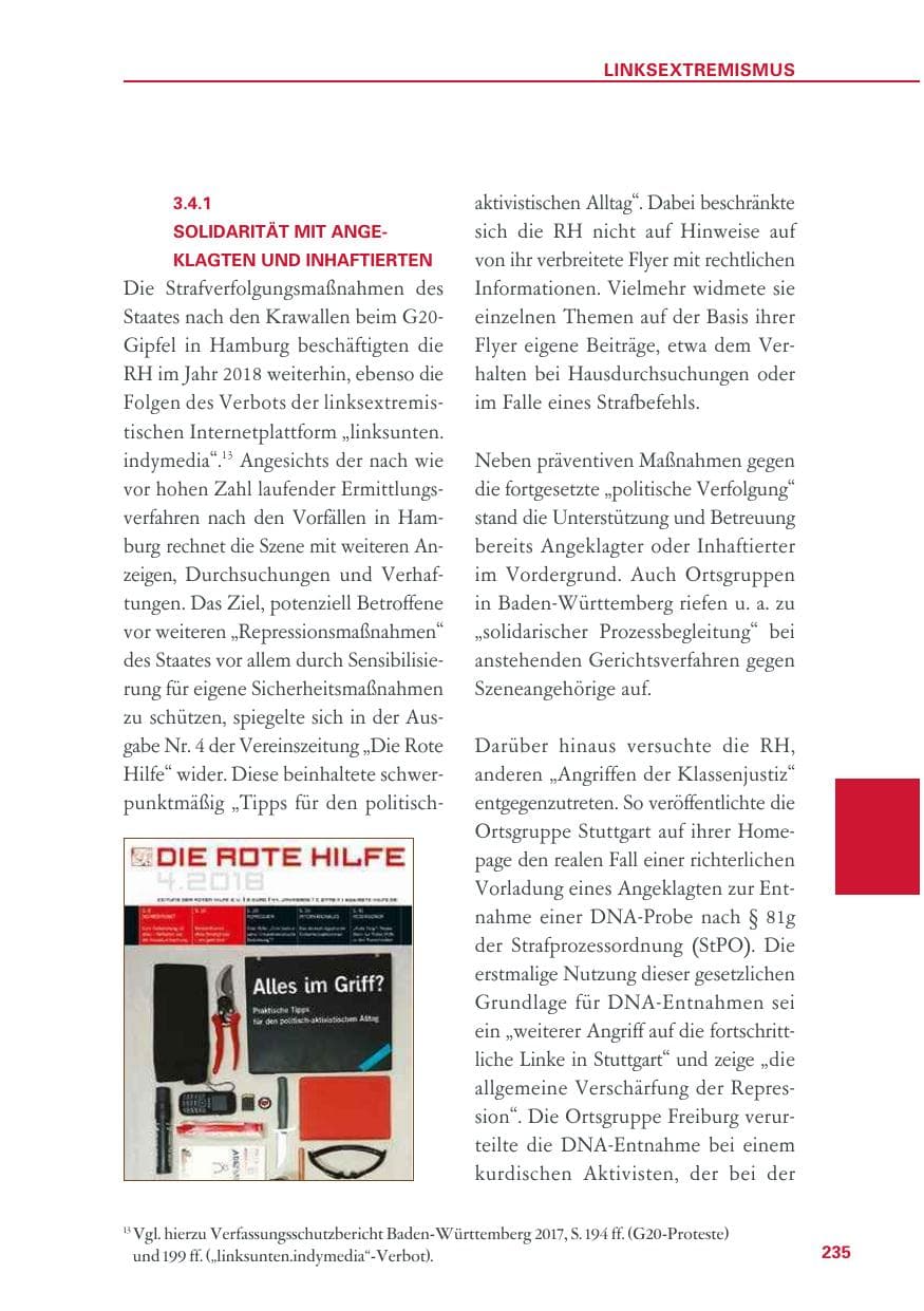 Seite 235 des Verfassungsschutzbericht 2018 Baden-Württemberg
