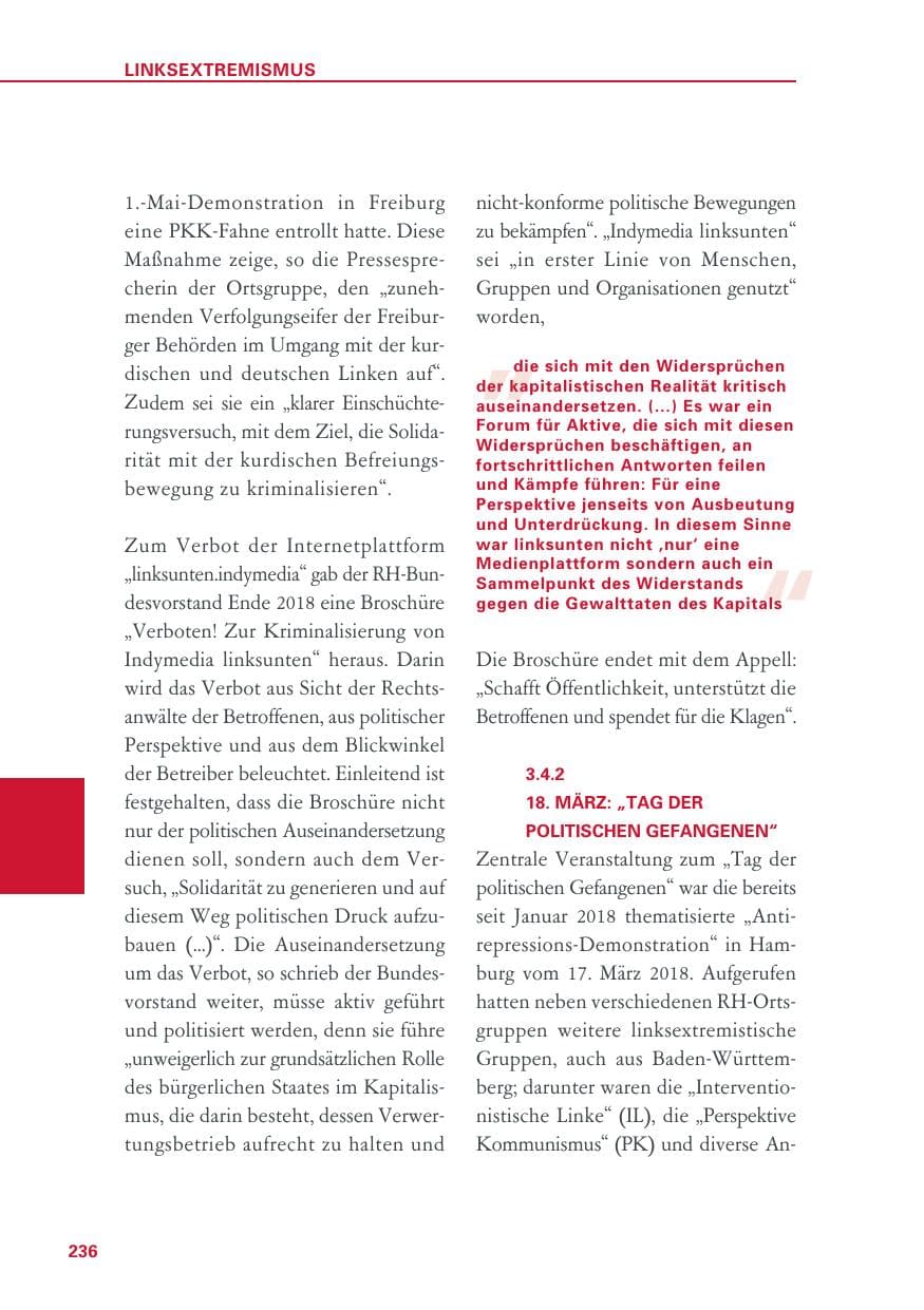 Seite 236 des Verfassungsschutzbericht 2018 Baden-Württemberg