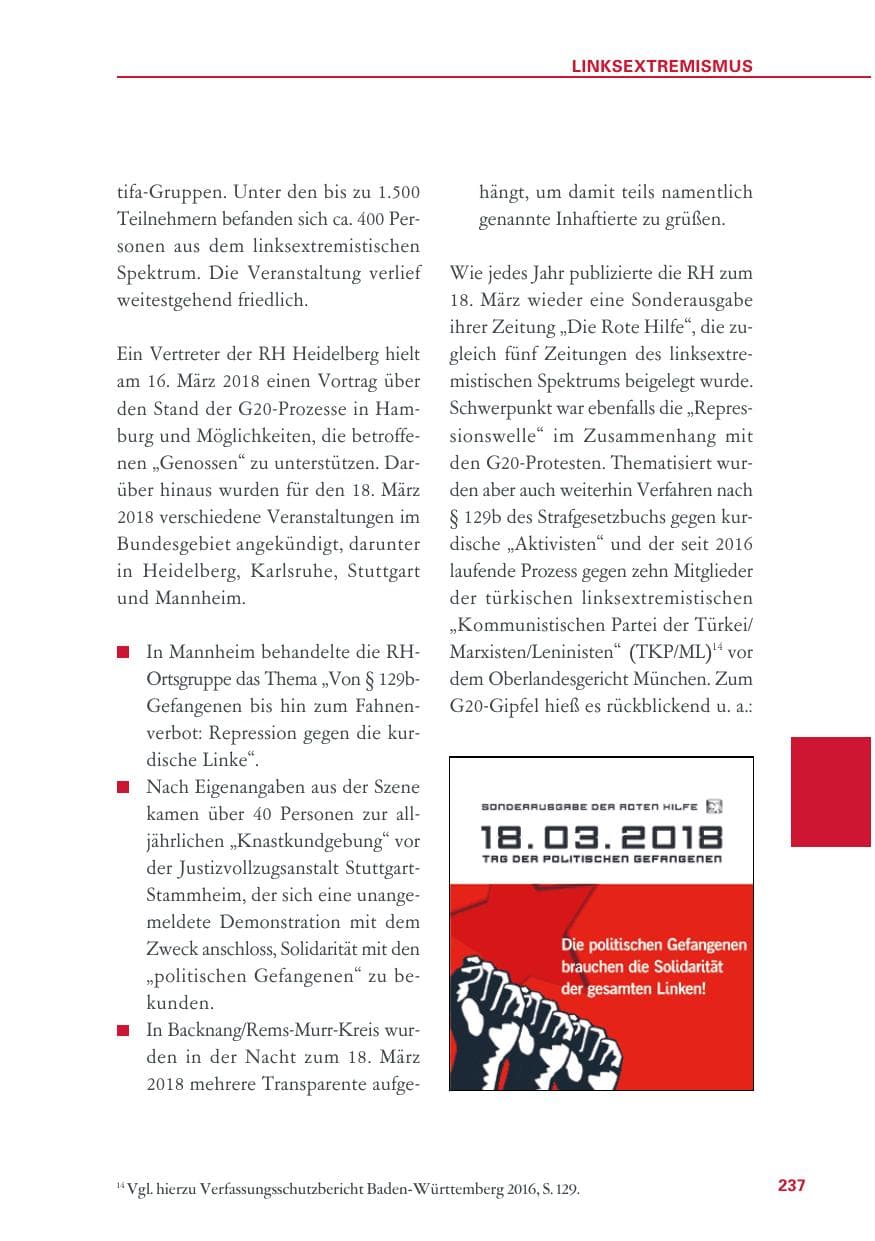 Seite 237 des Verfassungsschutzbericht 2018 Baden-Württemberg