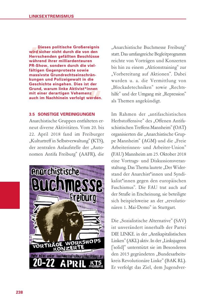 Seite 238 des Verfassungsschutzbericht 2018 Baden-Württemberg