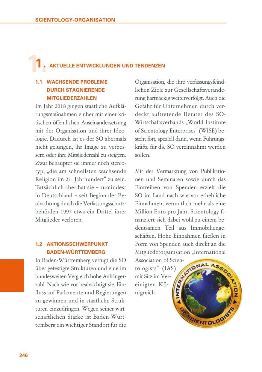 Seite 246 des Verfassungsschutzbericht 2018 Baden-Württemberg