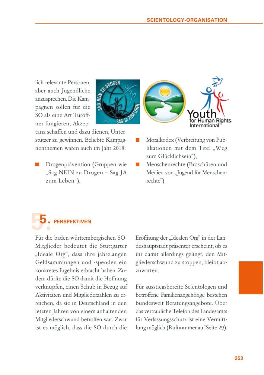 Seite 253 des Verfassungsschutzbericht 2018 Baden-Württemberg
