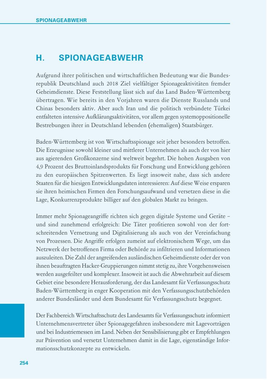 Seite 254 des Verfassungsschutzbericht 2018 Baden-Württemberg