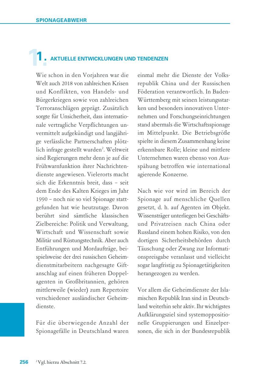Seite 256 des Verfassungsschutzbericht 2018 Baden-Württemberg