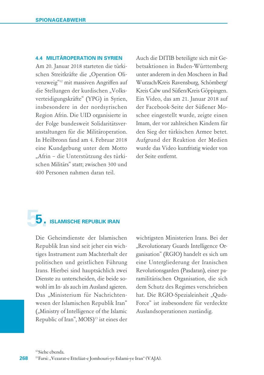 Seite 268 des Verfassungsschutzbericht 2018 Baden-Württemberg