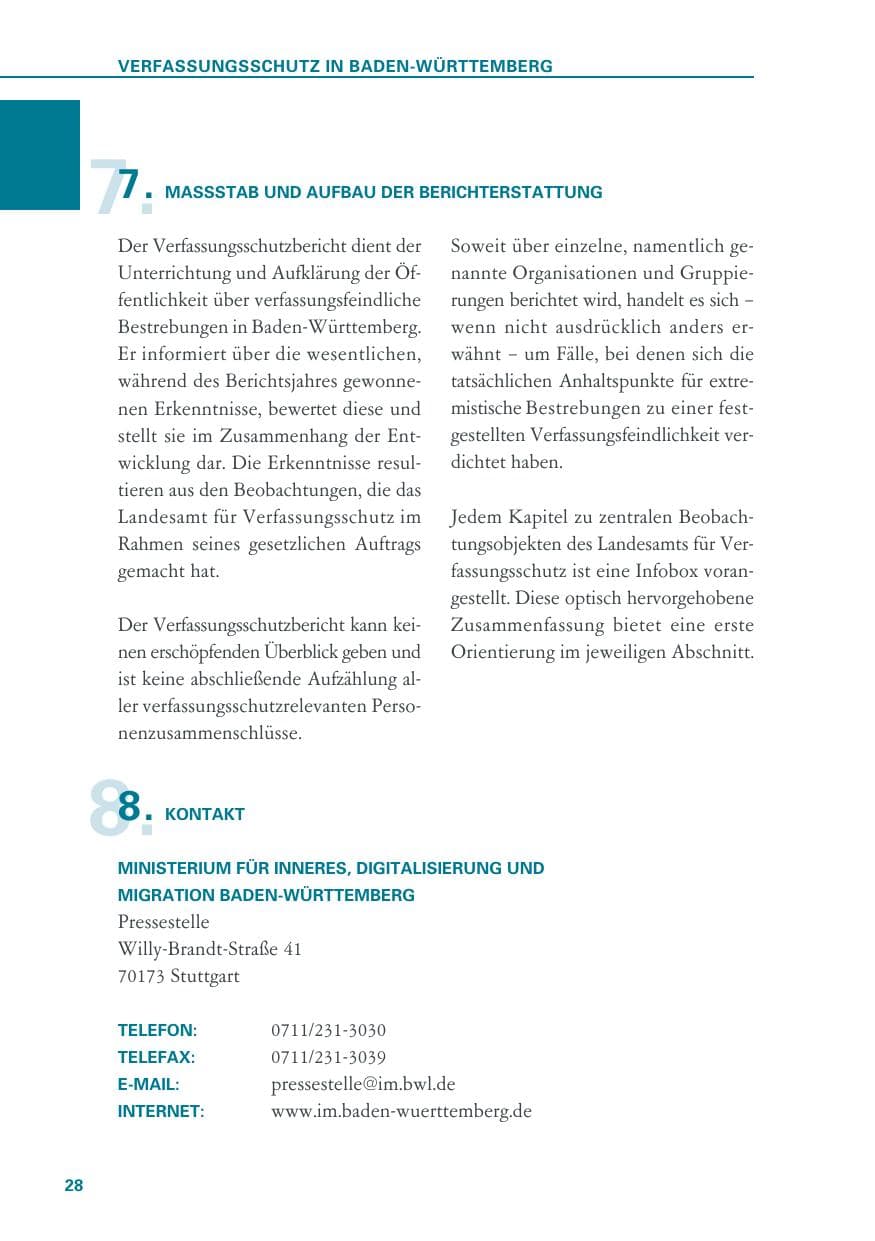 Seite 28 des Verfassungsschutzbericht 2018 Baden-Württemberg