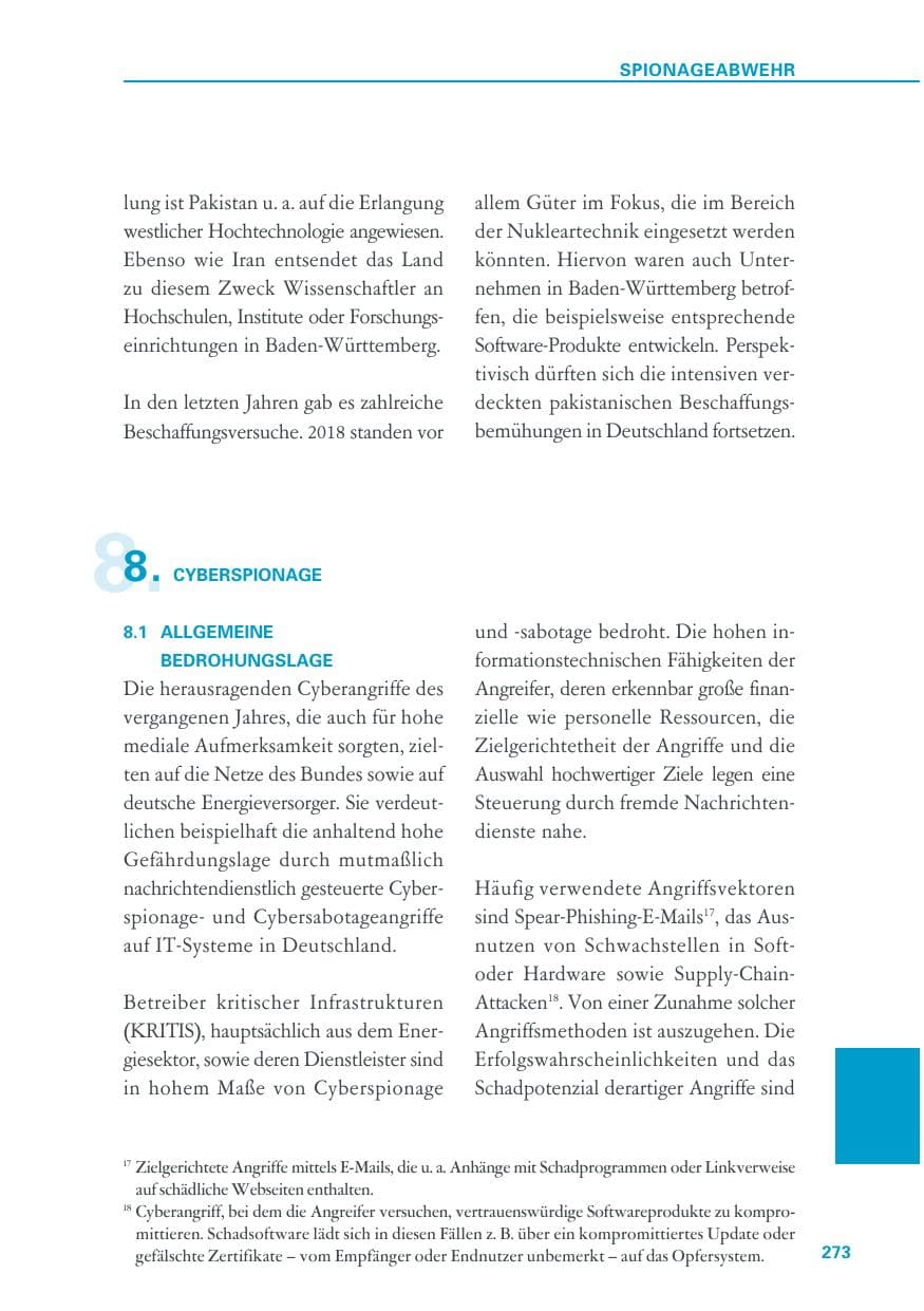 Seite 273 des Verfassungsschutzbericht 2018 Baden-Württemberg
