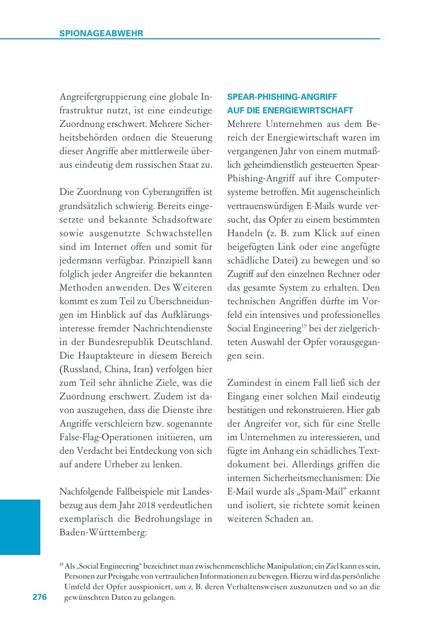 Seite 276 des Verfassungsschutzbericht 2018 Baden-Württemberg