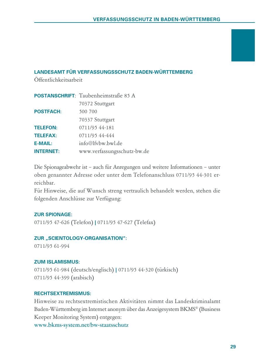 Seite 29 des Verfassungsschutzbericht 2018 Baden-Württemberg