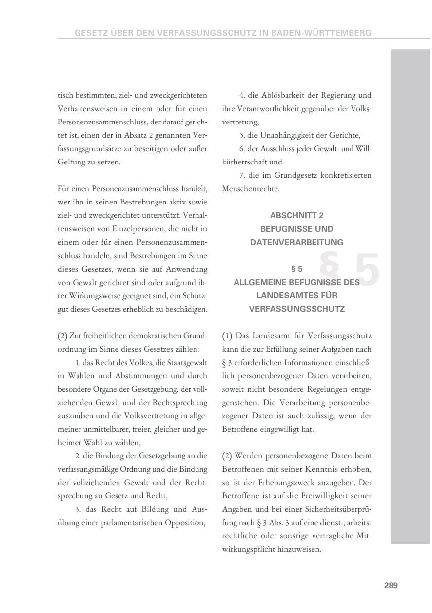 Seite 289 des Verfassungsschutzbericht 2018 Baden-Württemberg