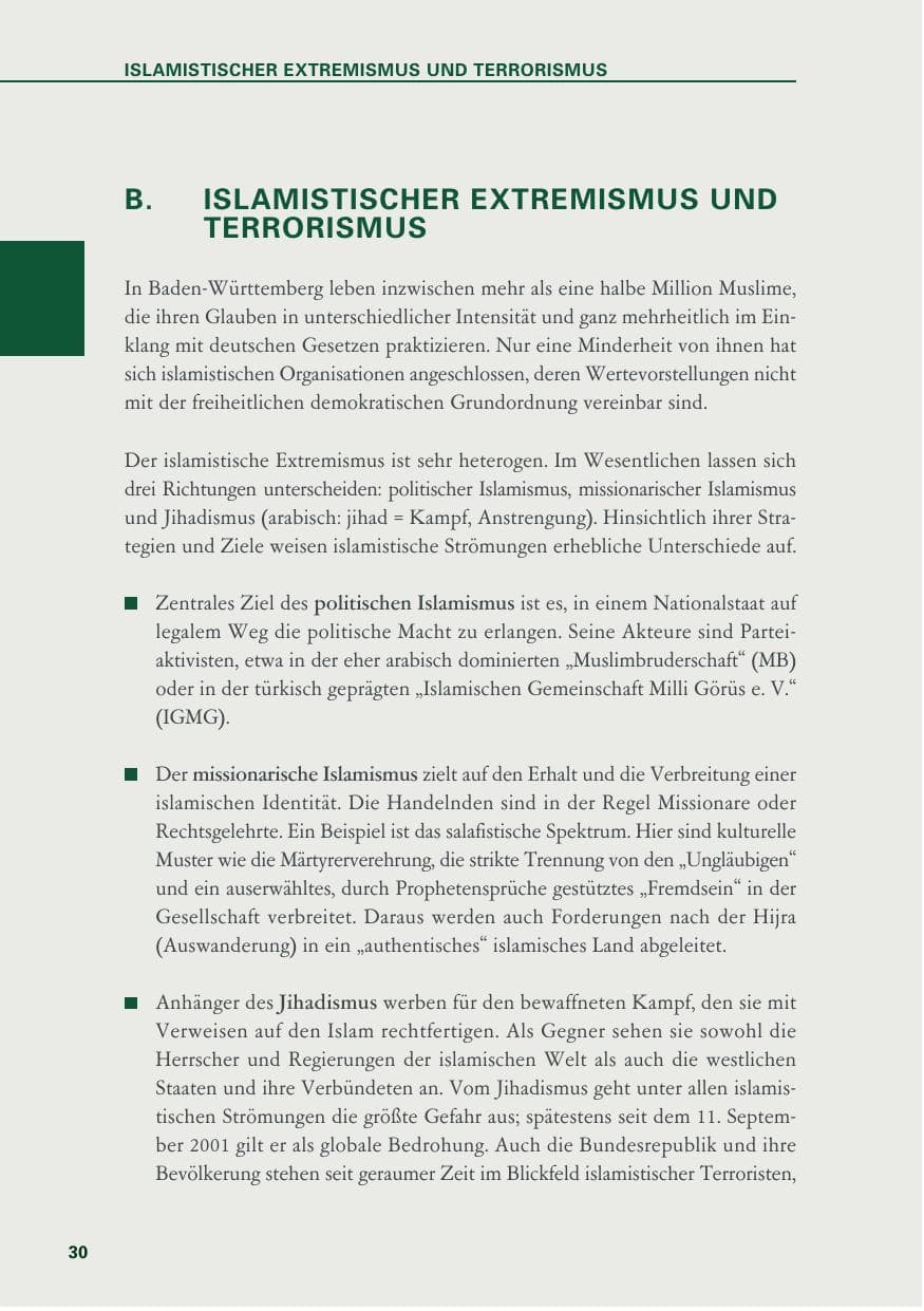 Seite 30 des Verfassungsschutzbericht 2018 Baden-Württemberg