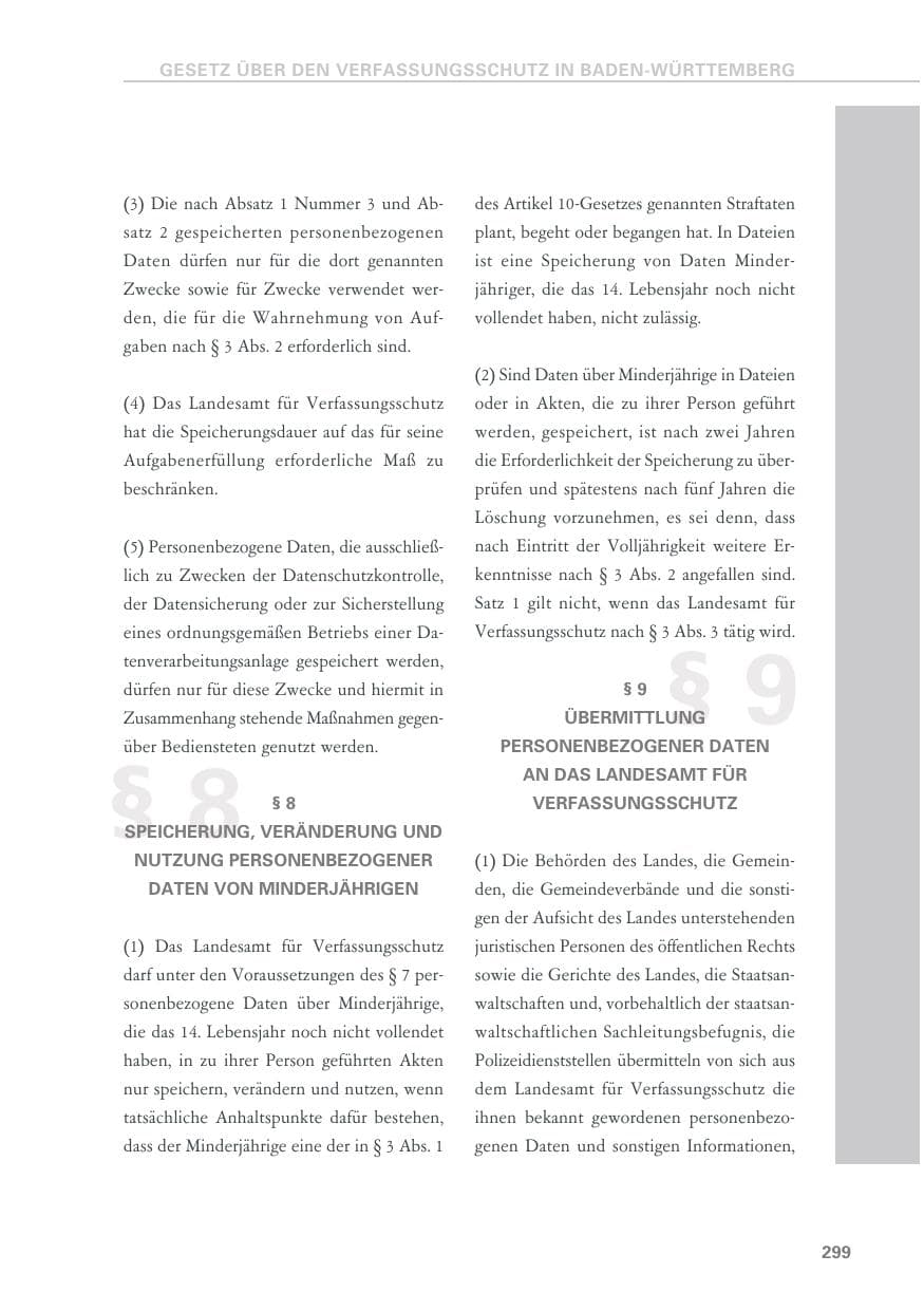 Seite 299 des Verfassungsschutzbericht 2018 Baden-Württemberg