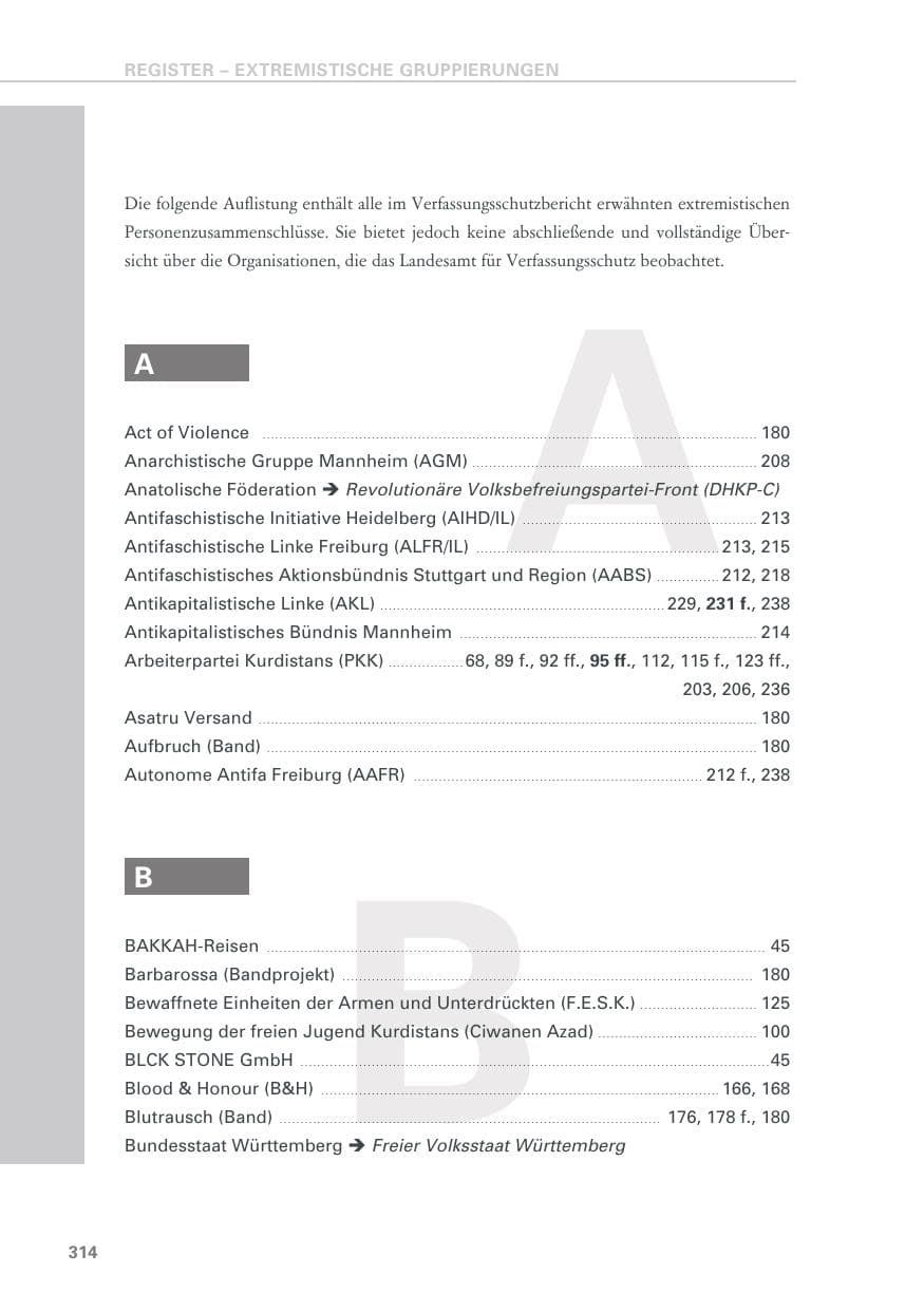 Seite 314 des Verfassungsschutzbericht 2018 Baden-Württemberg