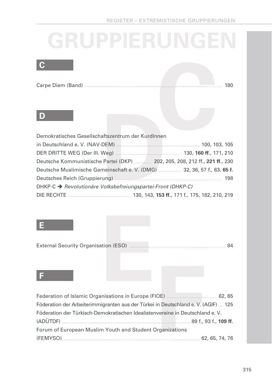 Seite 315 des Verfassungsschutzbericht 2018 Baden-Württemberg