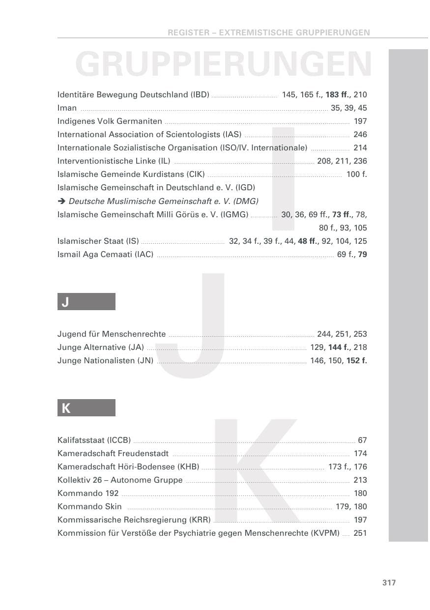 Seite 317 des Verfassungsschutzbericht 2018 Baden-Württemberg