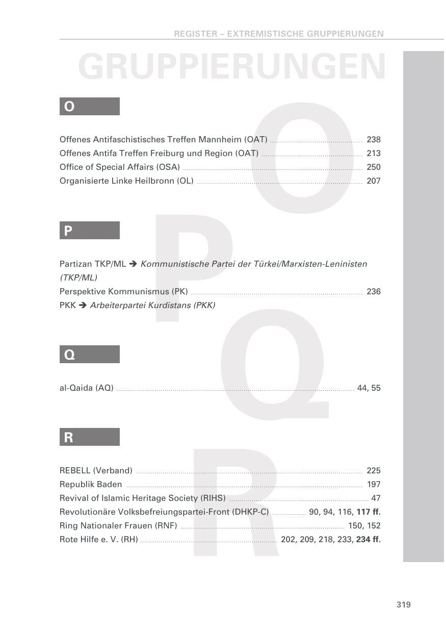 Seite 319 des Verfassungsschutzbericht 2018 Baden-Württemberg