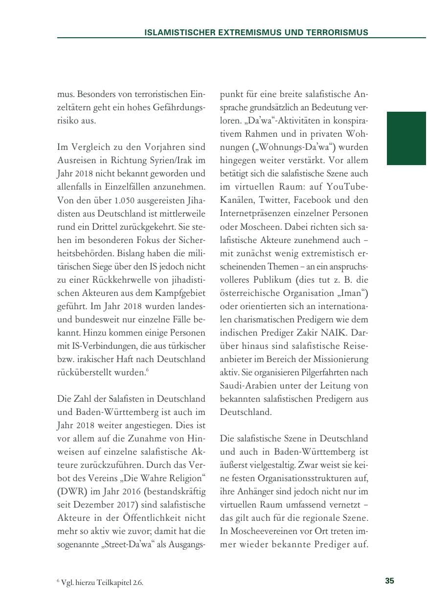 Seite 35 des Verfassungsschutzbericht 2018 Baden-Württemberg