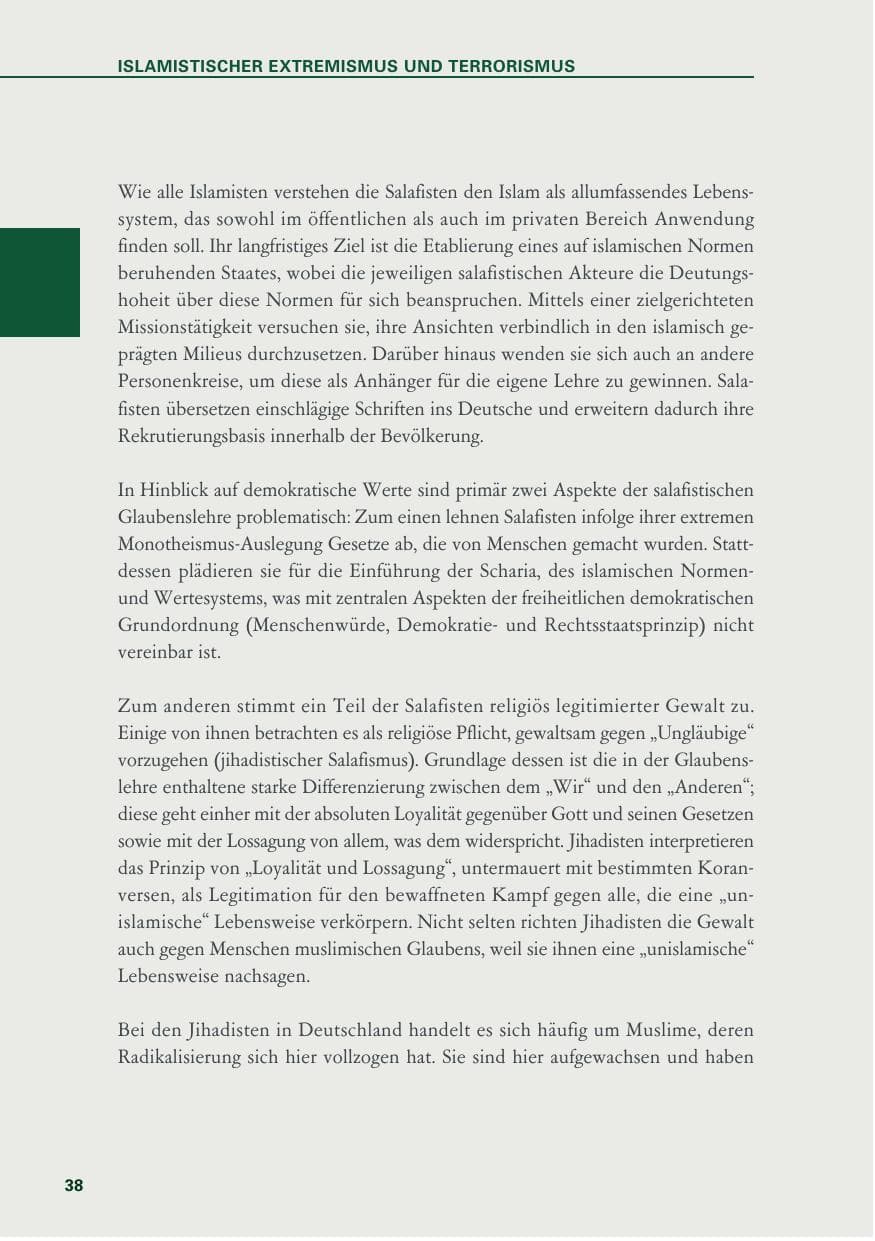 Seite 38 des Verfassungsschutzbericht 2018 Baden-Württemberg