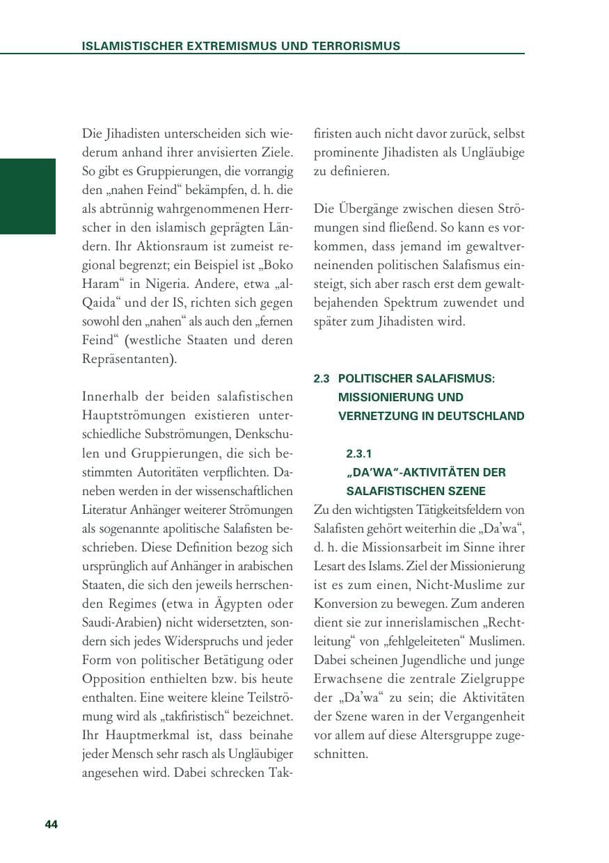 Seite 44 des Verfassungsschutzbericht 2018 Baden-Württemberg