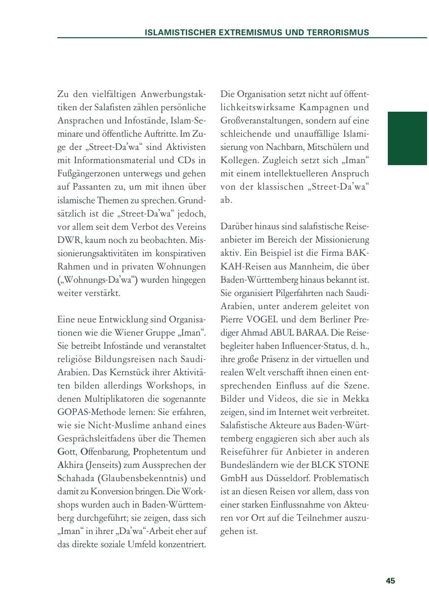 Seite 45 des Verfassungsschutzbericht 2018 Baden-Württemberg