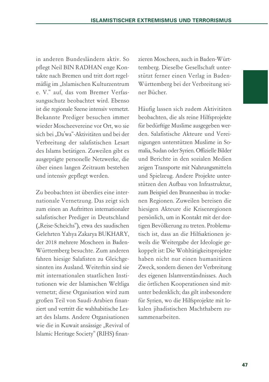 Seite 47 des Verfassungsschutzbericht 2018 Baden-Württemberg