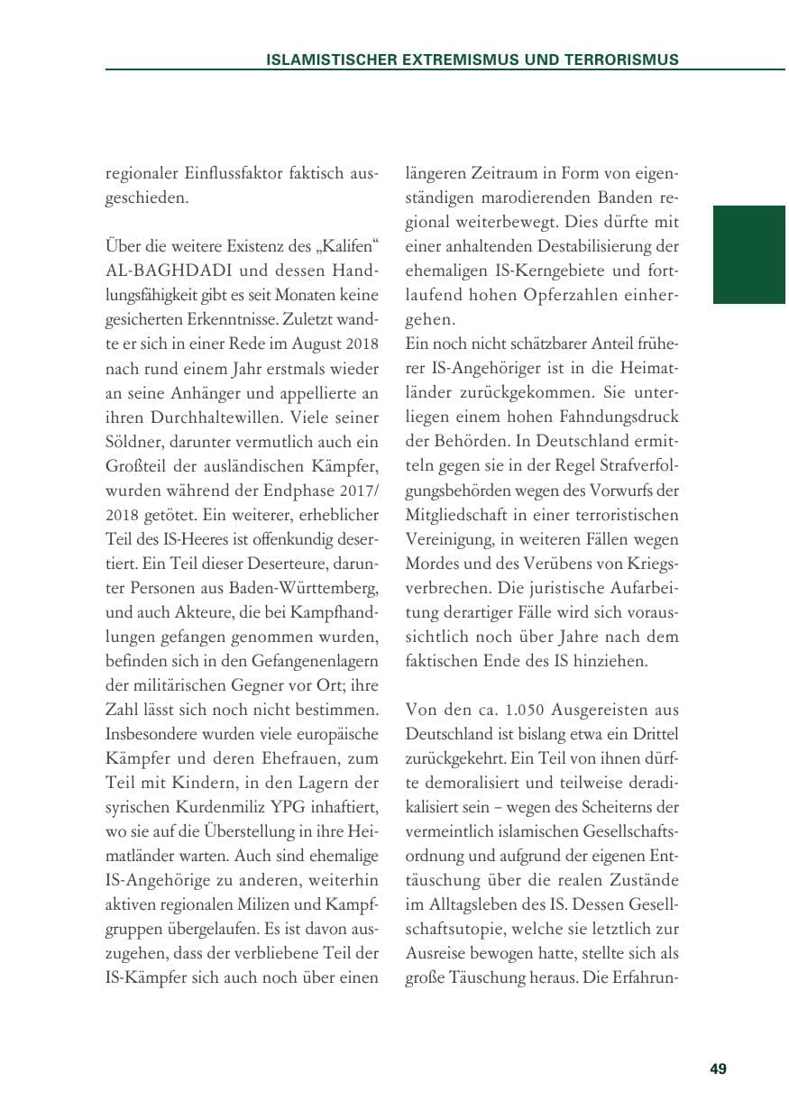 Seite 49 des Verfassungsschutzbericht 2018 Baden-Württemberg