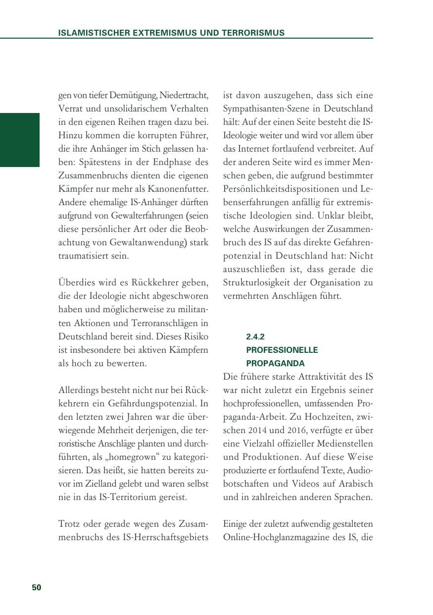 Seite 50 des Verfassungsschutzbericht 2018 Baden-Württemberg