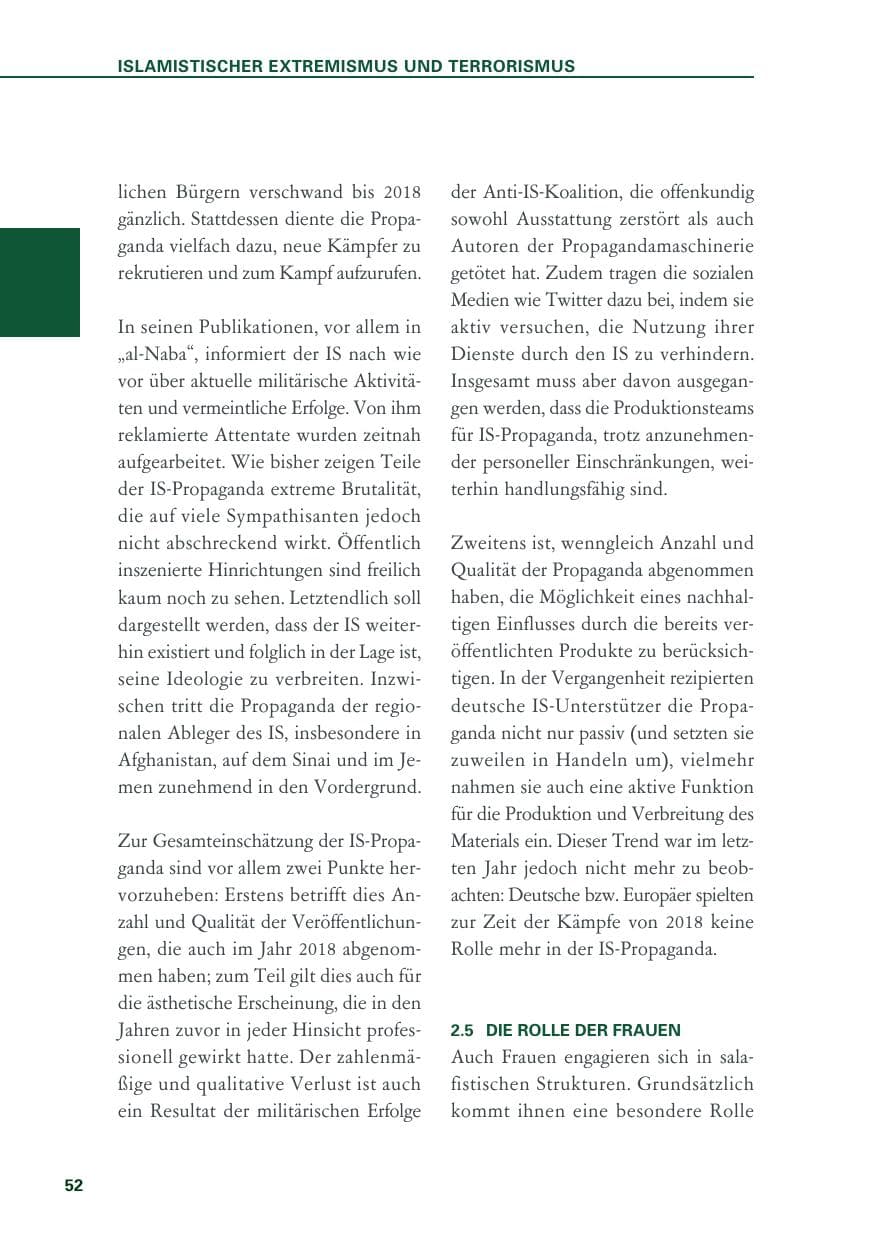 Seite 52 des Verfassungsschutzbericht 2018 Baden-Württemberg