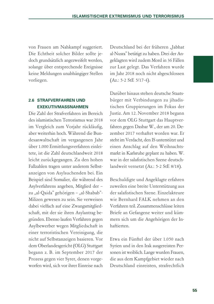 Seite 55 des Verfassungsschutzbericht 2018 Baden-Württemberg