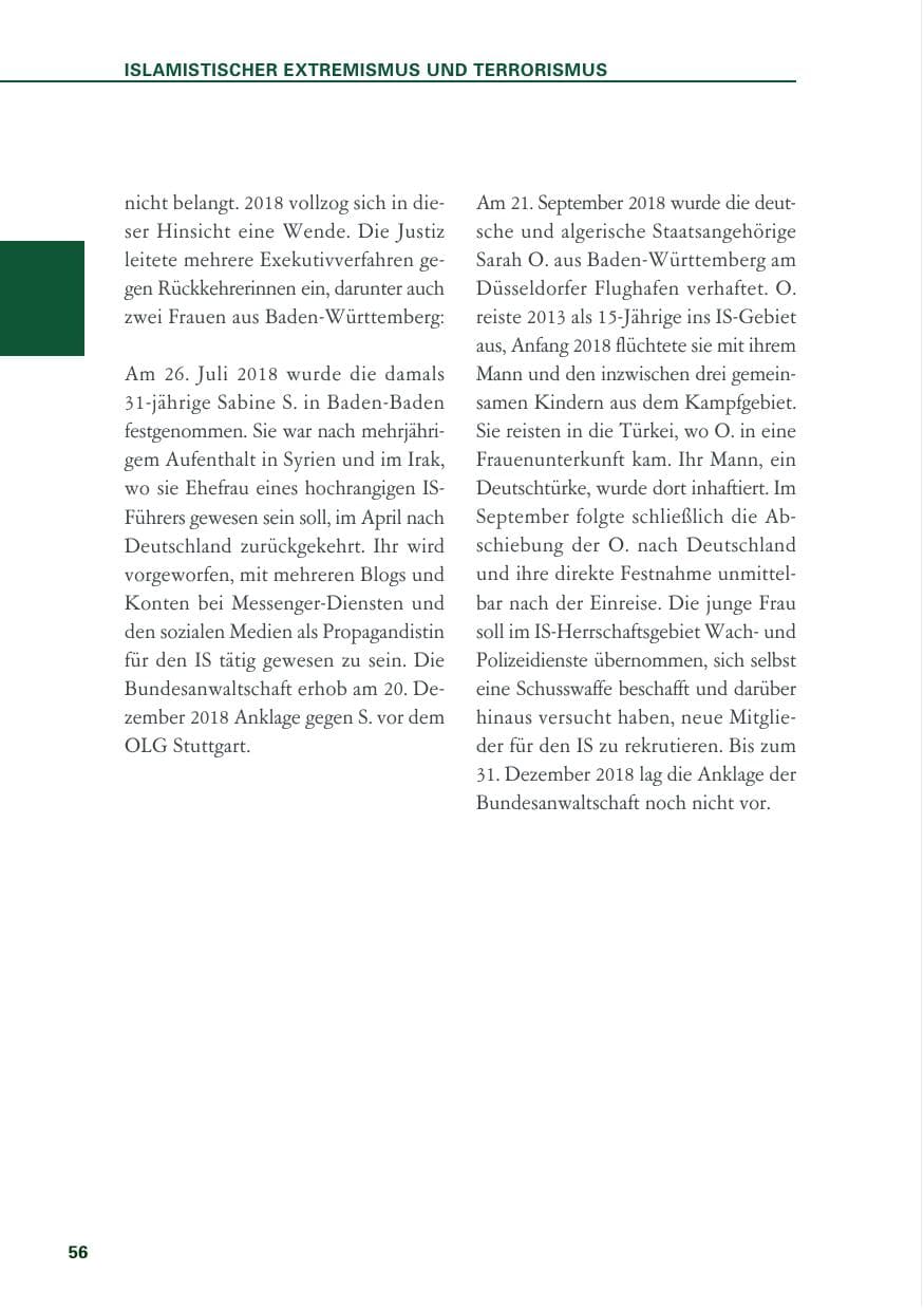 Seite 56 des Verfassungsschutzbericht 2018 Baden-Württemberg