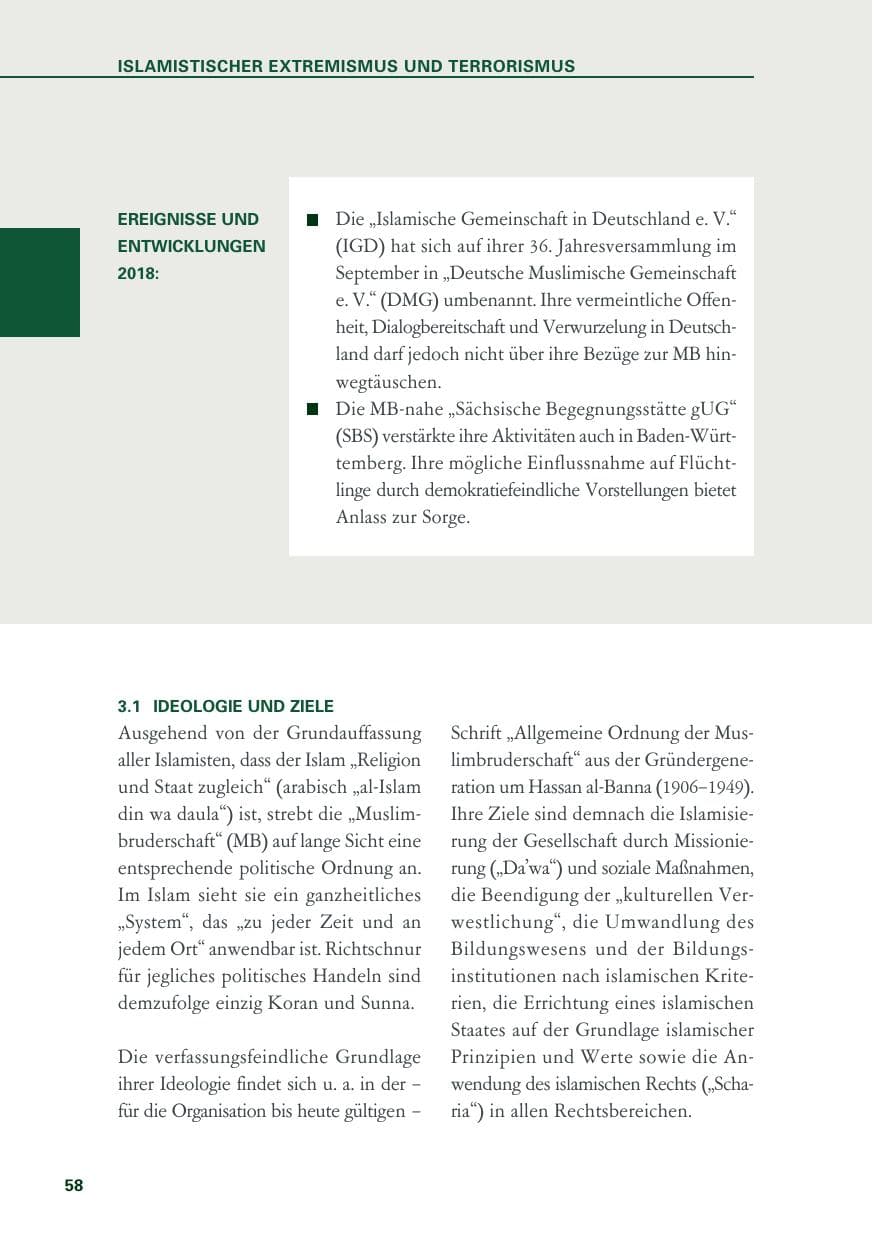 Seite 58 des Verfassungsschutzbericht 2018 Baden-Württemberg
