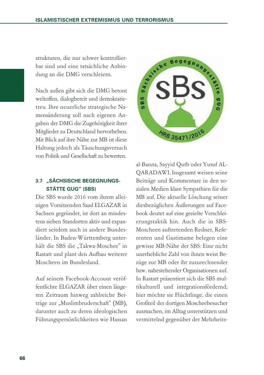 Seite 66 des Verfassungsschutzbericht 2018 Baden-Württemberg