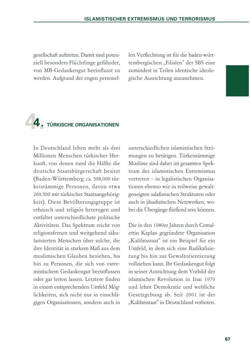 Seite 67 des Verfassungsschutzbericht 2018 Baden-Württemberg