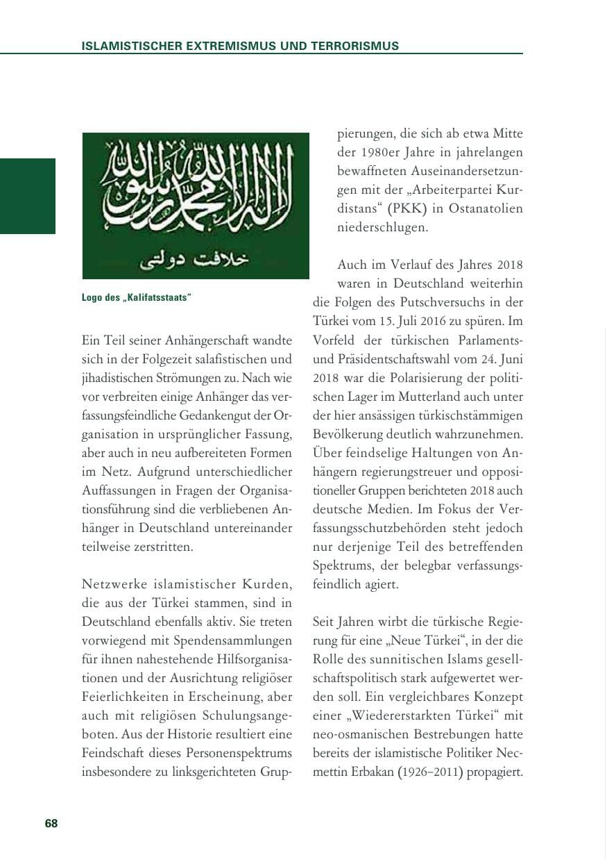 Seite 68 des Verfassungsschutzbericht 2018 Baden-Württemberg