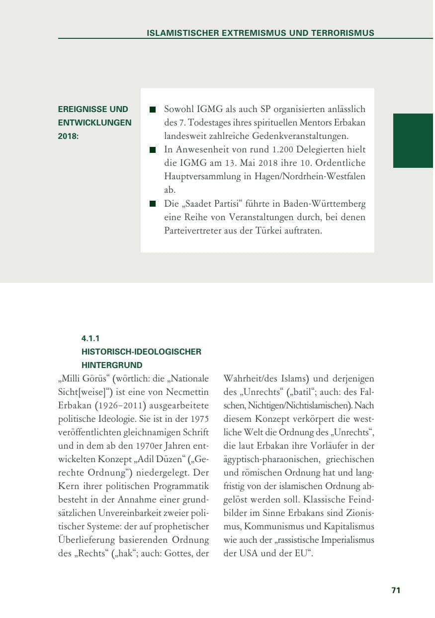 Seite 71 des Verfassungsschutzbericht 2018 Baden-Württemberg