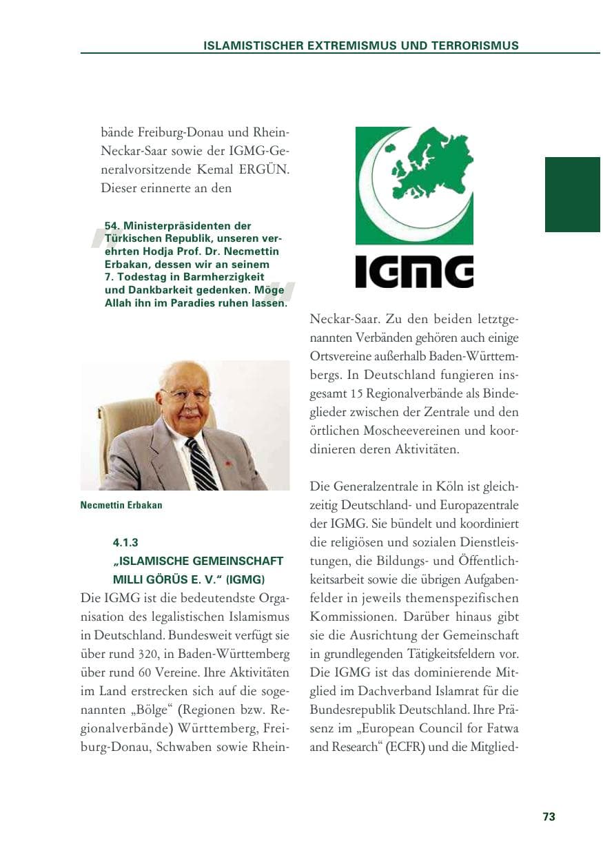 Seite 73 des Verfassungsschutzbericht 2018 Baden-Württemberg