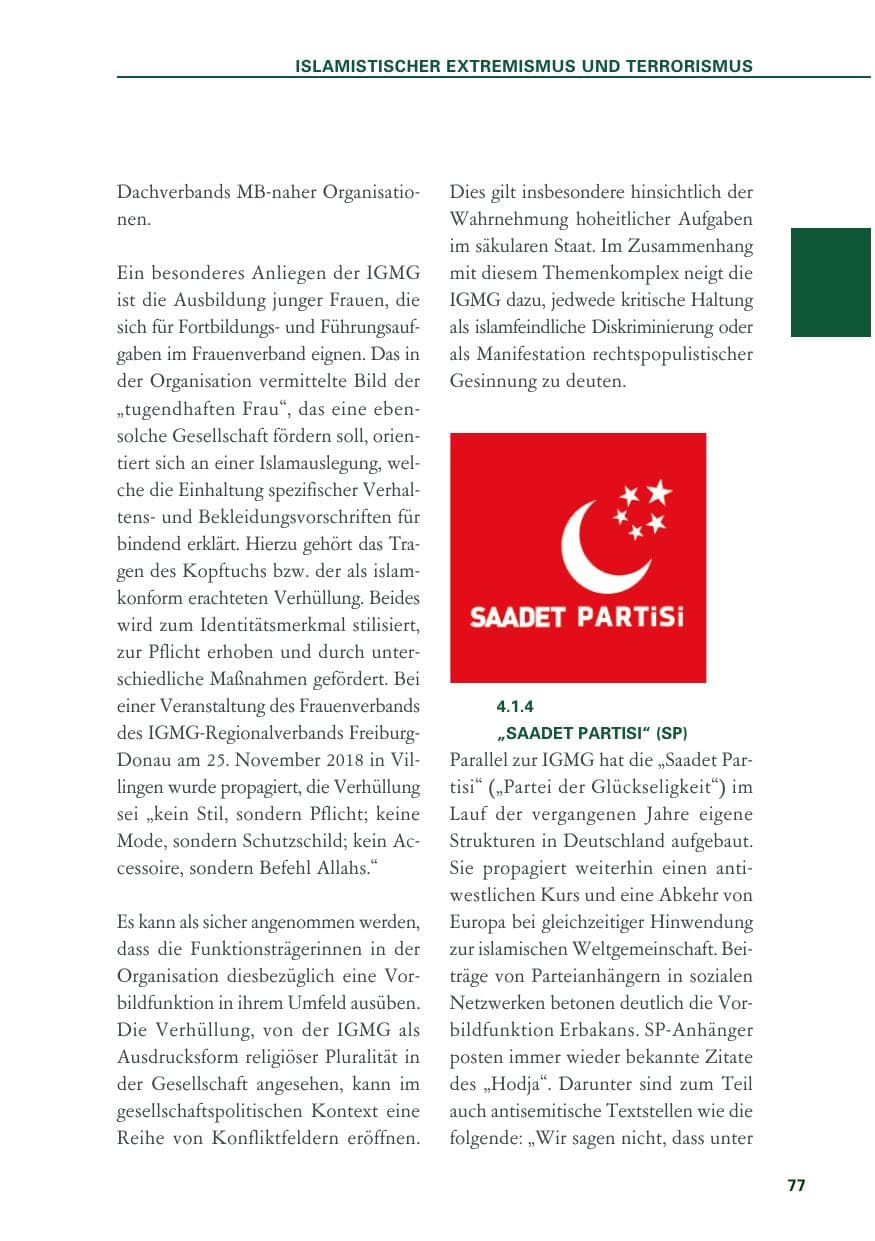 Seite 77 des Verfassungsschutzbericht 2018 Baden-Württemberg