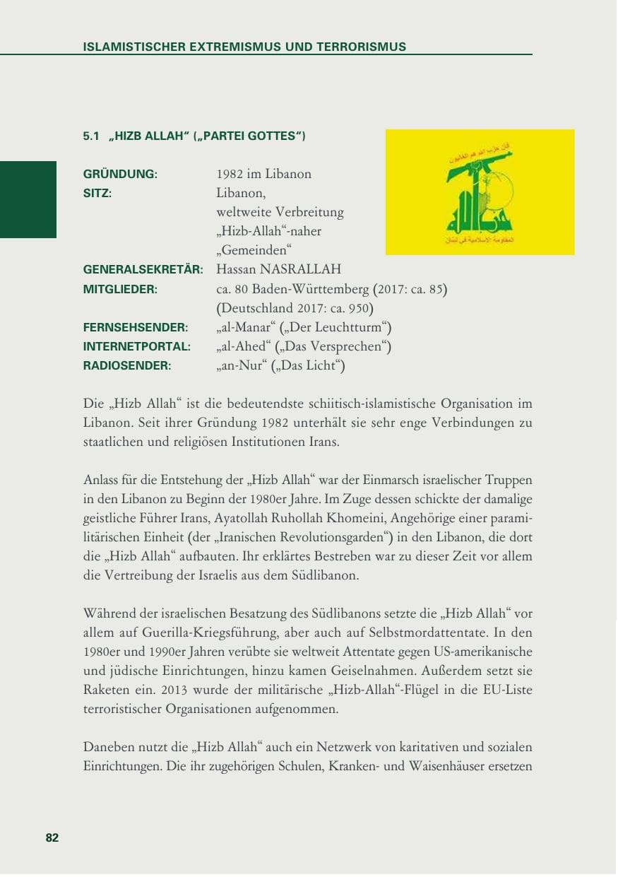 Seite 82 des Verfassungsschutzbericht 2018 Baden-Württemberg