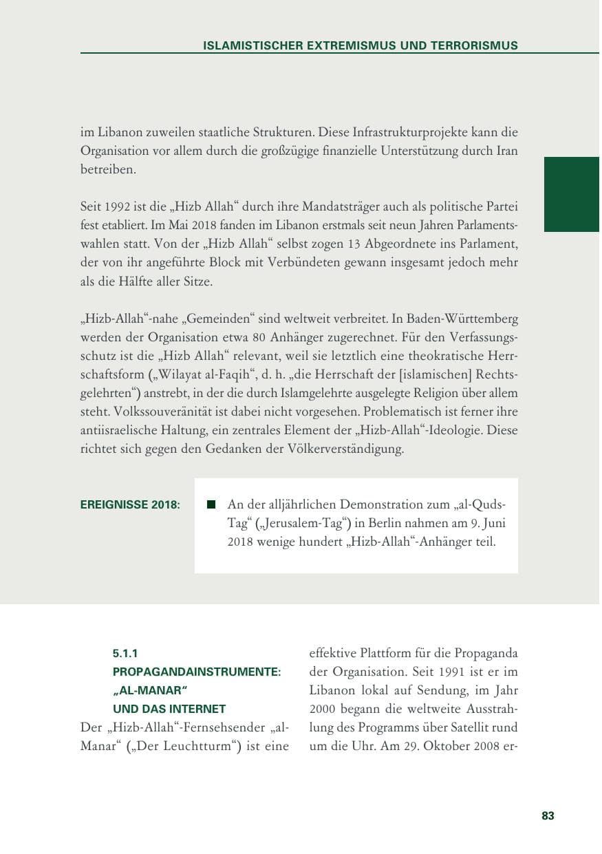 Seite 83 des Verfassungsschutzbericht 2018 Baden-Württemberg